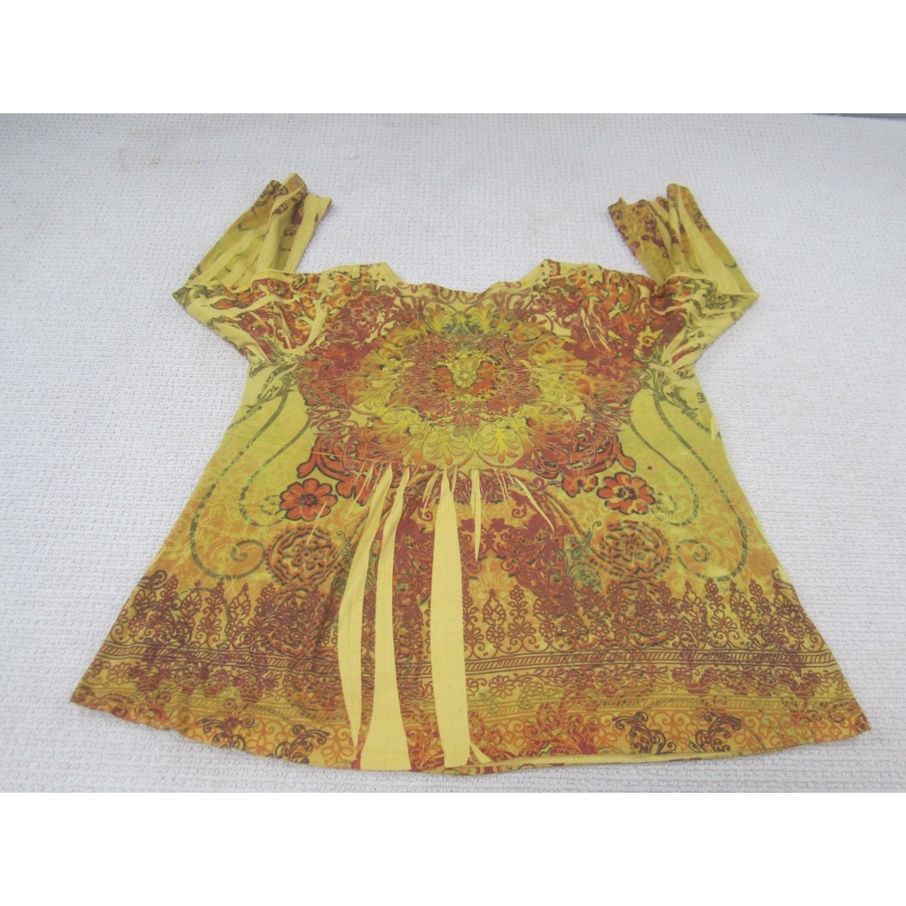 Cato Woman Shirt Womens Plus 18/20W Yellow Boho V Neck 3/4 Sleeve Embellished‎ - Picture 6 of 9
